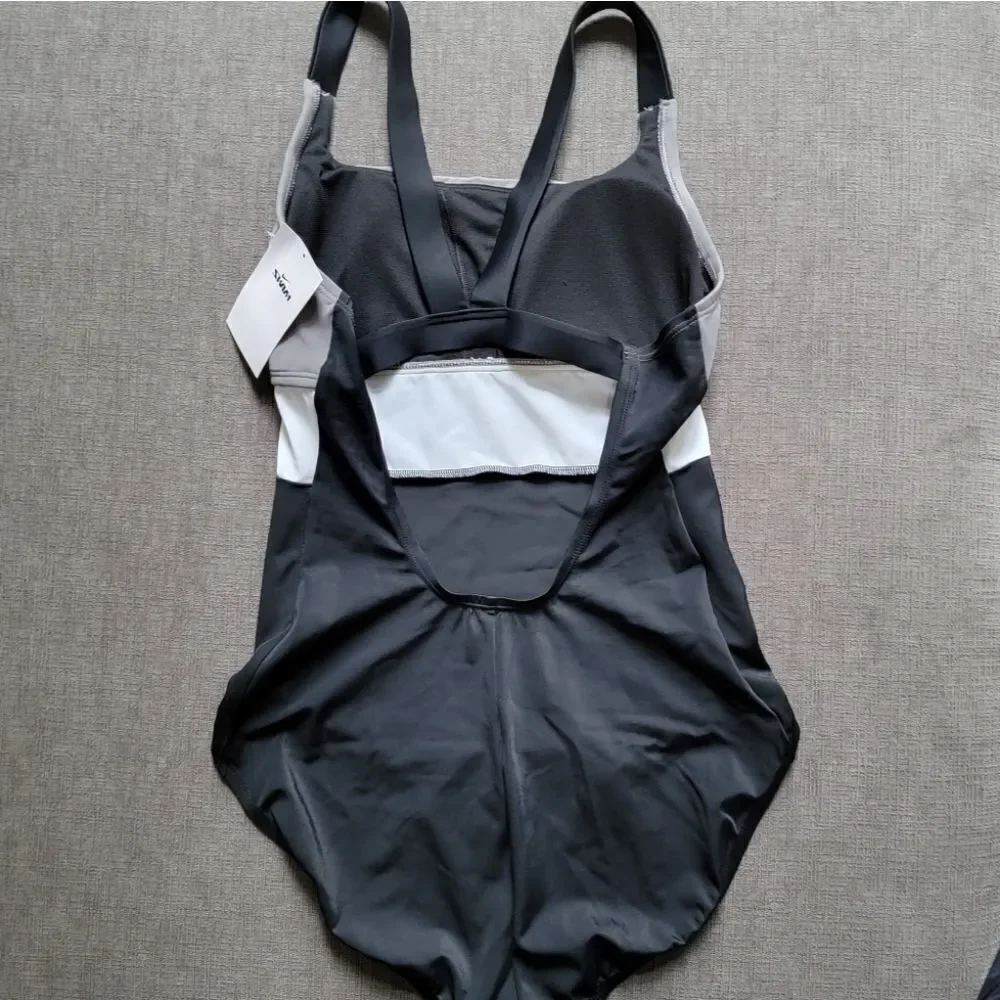Nike Women's Gray, White & Black Racerback One Piece Swimsuit Size Large